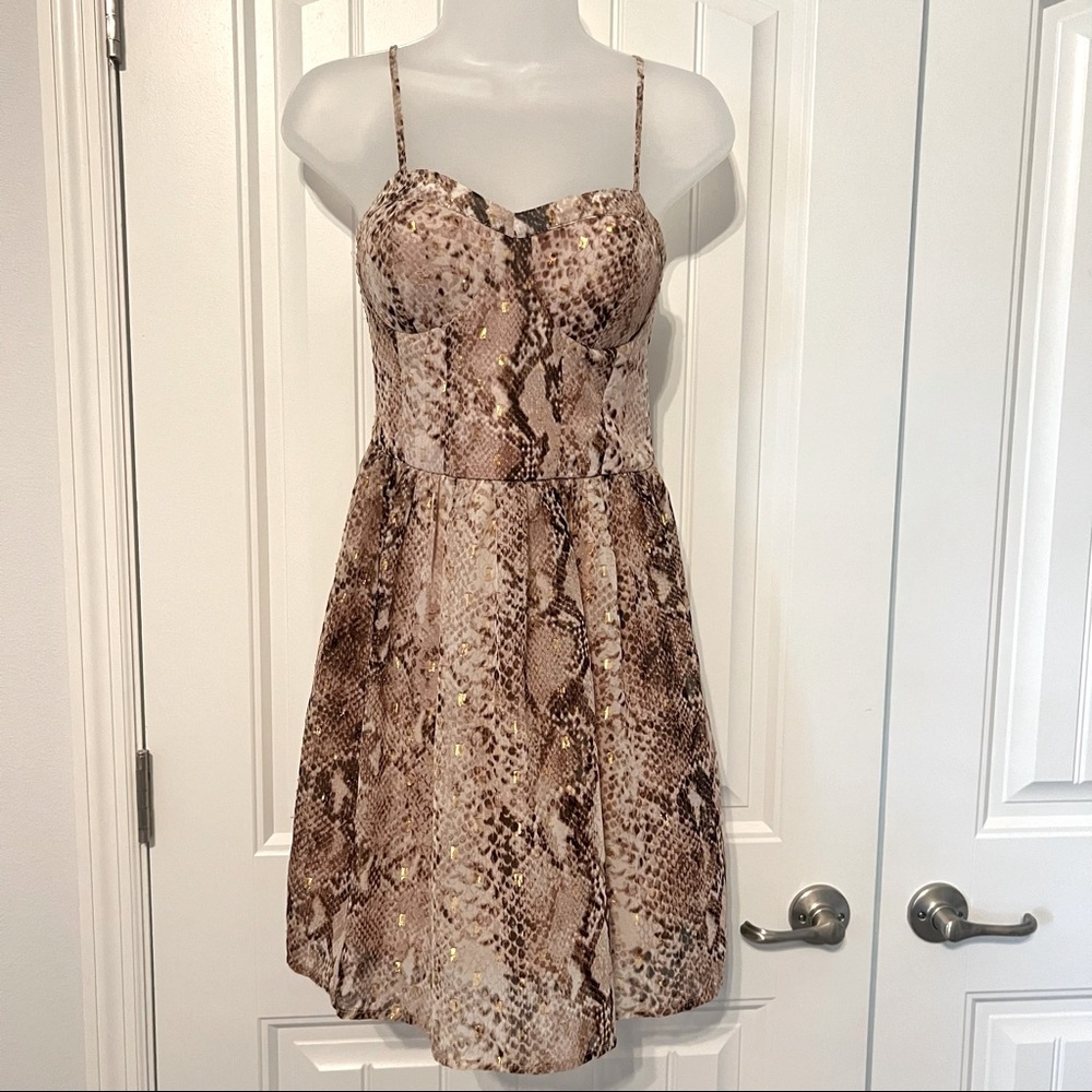 Xhilaration Women's Dress Snakeskin Sweetheart Neck Pink Gold Sleeveless…